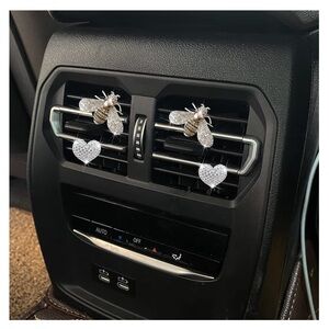 Rhinestone Bee & Heart Car Vent Clips - Sparkling Silver Accents